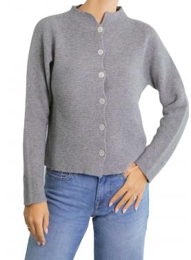 Cardigan tinta unita con bottoni e colletto alla coreana misto cashmere 